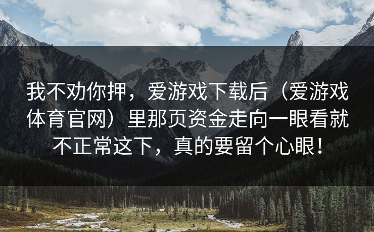 我不劝你押，爱游戏下载后（爱游戏体育官网）里那页资金走向一眼看就不正常这下，真的要留个心眼！
