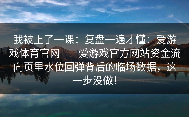 我被上了一课：复盘一遍才懂：爱游戏体育官网——爱游戏官方网站资金流向页里水位回弹背后的临场数据，这一步没做！