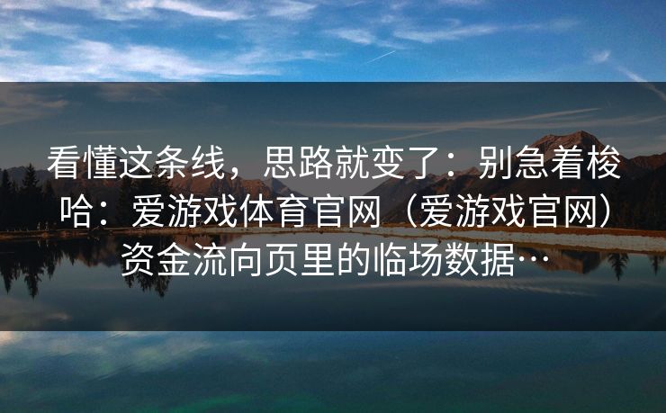 看懂这条线，思路就变了：别急着梭哈：爱游戏体育官网（爱游戏官网）资金流向页里的临场数据…