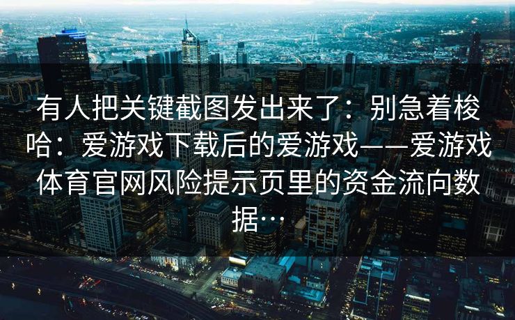 有人把关键截图发出来了：别急着梭哈：爱游戏下载后的爱游戏——爱游戏体育官网风险提示页里的资金流向数据…