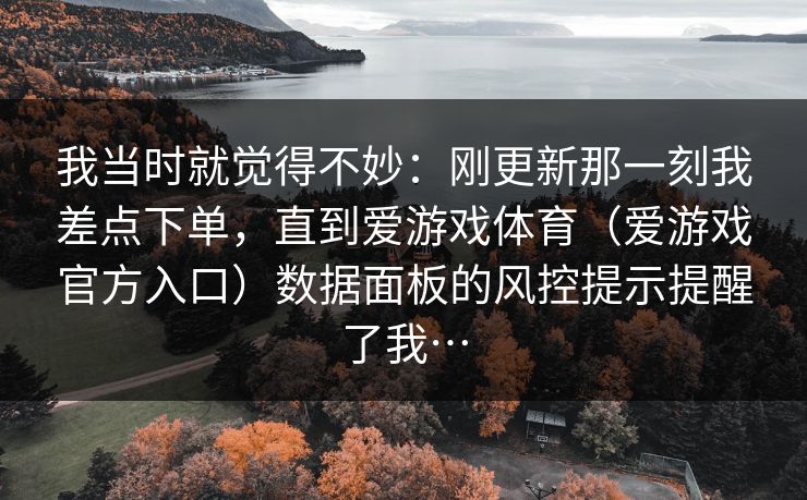我当时就觉得不妙：刚更新那一刻我差点下单，直到爱游戏体育（爱游戏官方入口）数据面板的风控提示提醒了我…